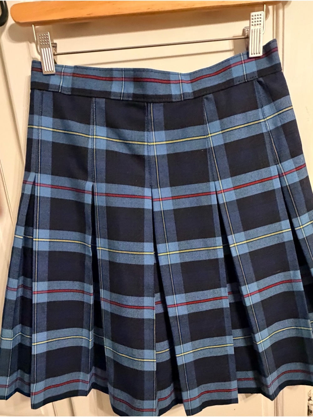 School Issue Navy and Light Blue Plaid Pleated Mini Skirt